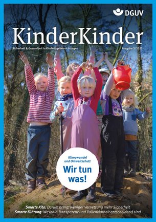 Titelseite KinderKinder Ausgabe 3/2025. Kinder spielen in der Natur.