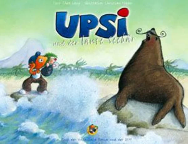 Upsi`s Freund der Seebär steht mit Upsi auf einer Eisscholle.