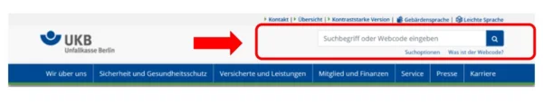 Screenshot Kopfzeile Suchfunktion