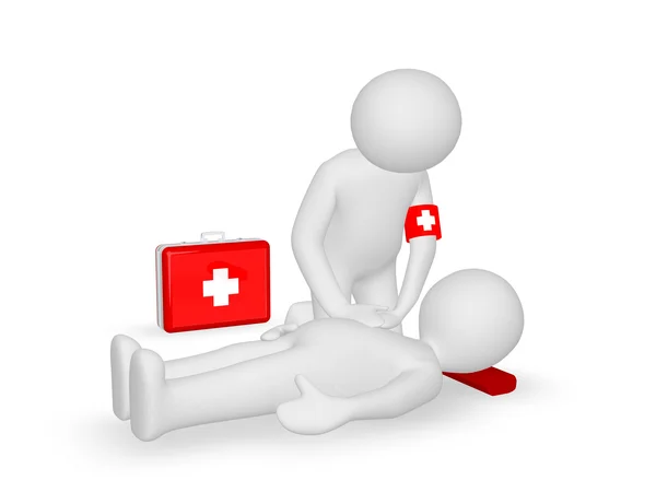 Eine Person macht eine HLW bei einer auf dem Boden liegenden Person (gezeichnet)