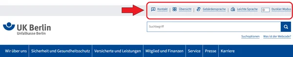 UK Berlin Screenshot Kopfzeile Service-Navigation