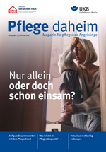 Pflege daheim 2/2023 MagazinPflege daheim Ausgabe 2/2023 Motiv: Eine Frau sitzt auf dem Boden und stützt erschöpft ihren Kopf mit einer Hand ab.