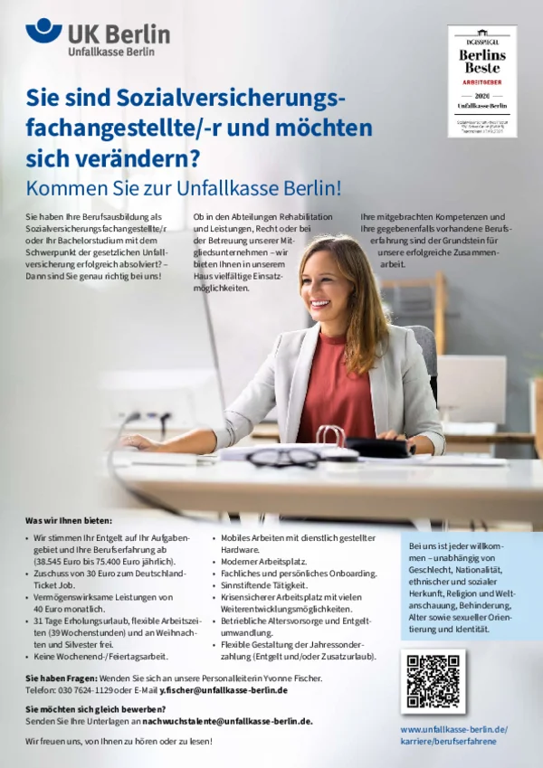 Anzeige Sozialversicherungsfachangestellte und Sozialversicherungsfachangestellter allgemein