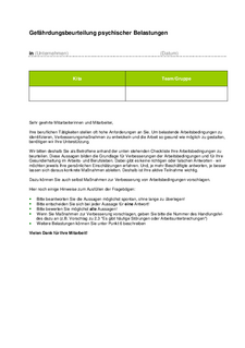 Gefährdungsbeurteilung psychischer Belastungen (Kita) Gefährdungsbeurteilung psychischer Belastungen