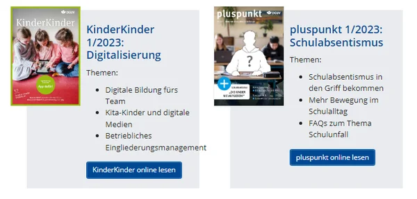 Screenshot Magazine und Broschüren Startseite Unfallkasse Berlin
