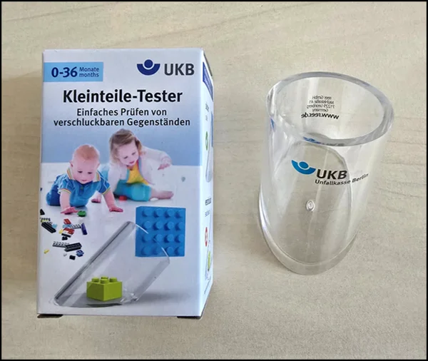 Prüfzylinder zur Ermittlung verschluckbarer Kleinteile.