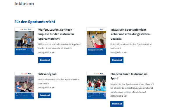 Screenshot der Unterrichtseinheiten der UK Berlin zum Thema Inklusion