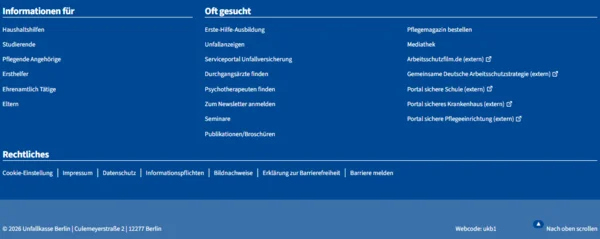 Screenshot Fußzeile Unfallkasse Berlin