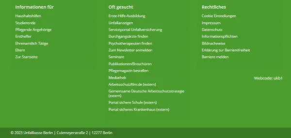 Screenshot Fußzeile Unfallkasse Berlin