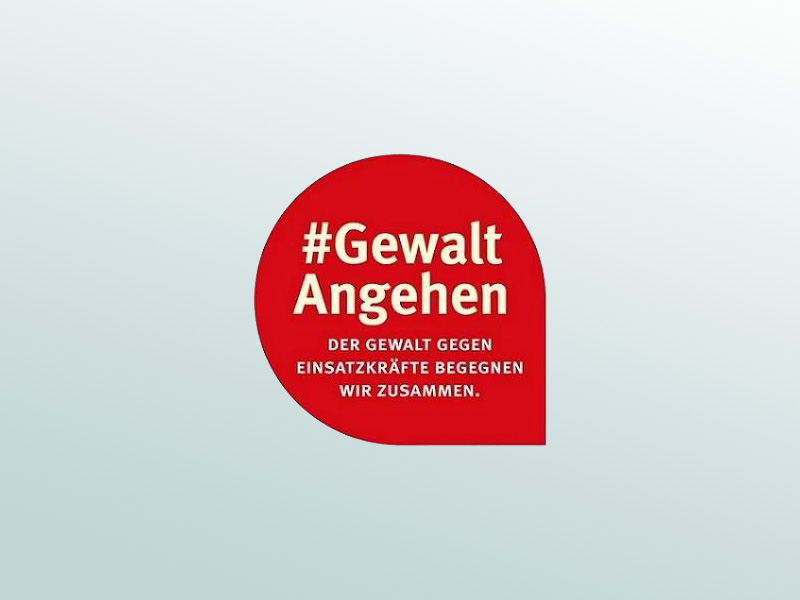 Kampagne #GewaltAngehen Motiv: rote Bubble mit gelber Schrift "#GewaltAngehen: Der Gewalt gegen Einsatzkräfte begegnen wir gemeinsam."