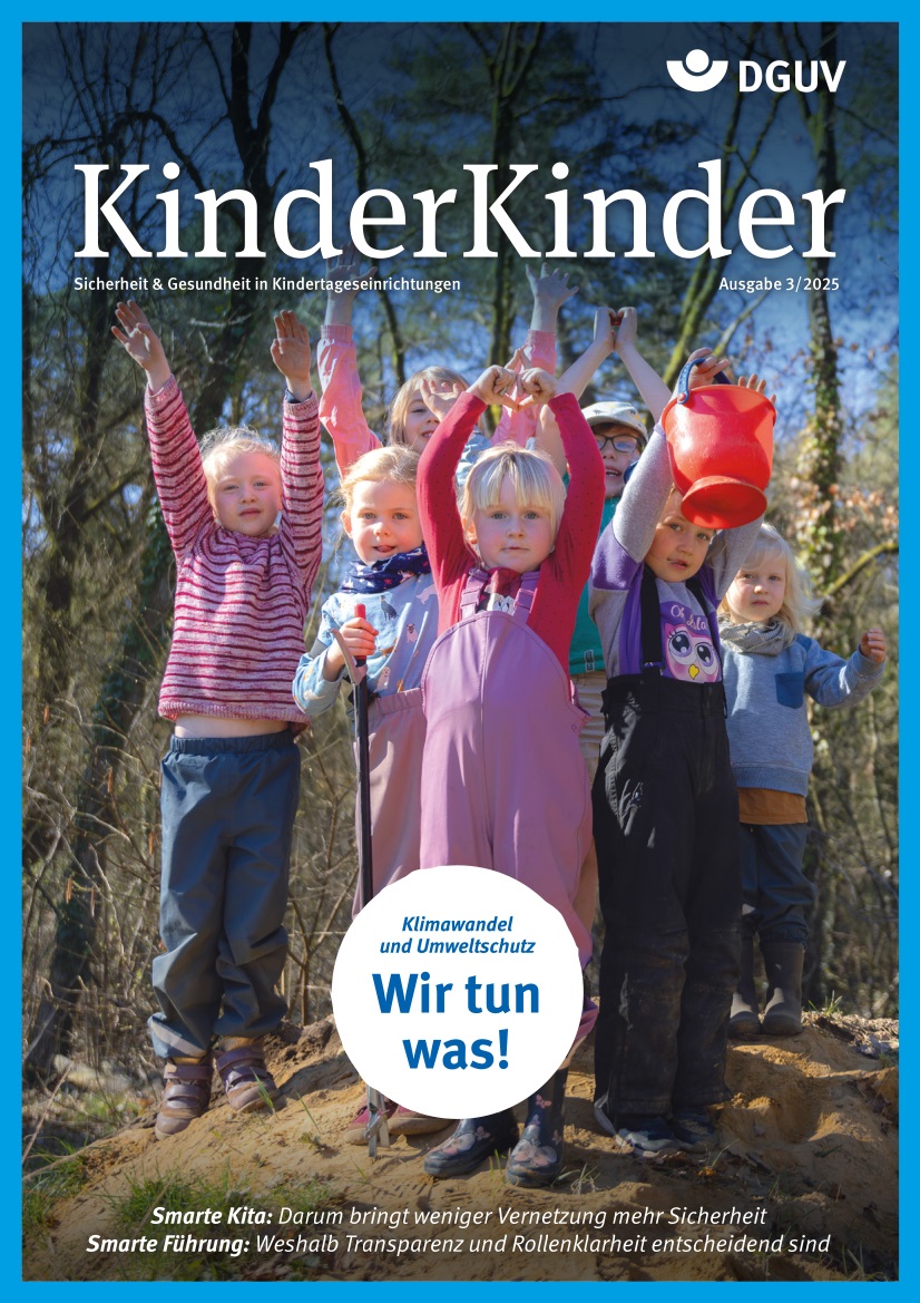 Titelseite KinderKinder Ausgabe 3/2025. Kinder spielen in der Natur.
